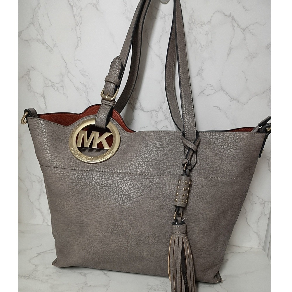 MICHAEL KORS Fulton Textured Gray Leather Zipped Large Tote Bag - EUC